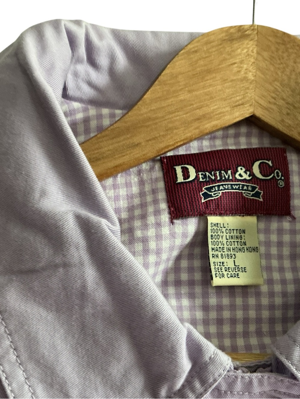 Denim & Co Barn Jacket Womens Large Lavender Purple Gingham Chore Coat NWOT - Picture 5 of 14